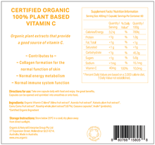 Load image into Gallery viewer, VITAMIN C &lt;br /&gt;Certified Organic &lt;br /&gt;100% Plant formulated&lt;br /&gt;60 capsules
