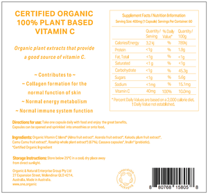 VITAMIN C <br />Certified Organic <br />100% Plant formulated<br />60 capsules