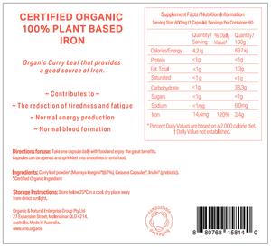 IRON <br />Certified Organic <br />100% Plant formulated<br />60 capsules