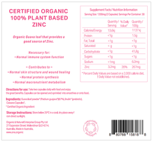 Load image into Gallery viewer, ZINC &lt;br /&gt;Certified Organic &lt;br /&gt;100% Plant formulated&lt;br /&gt;60 capsules